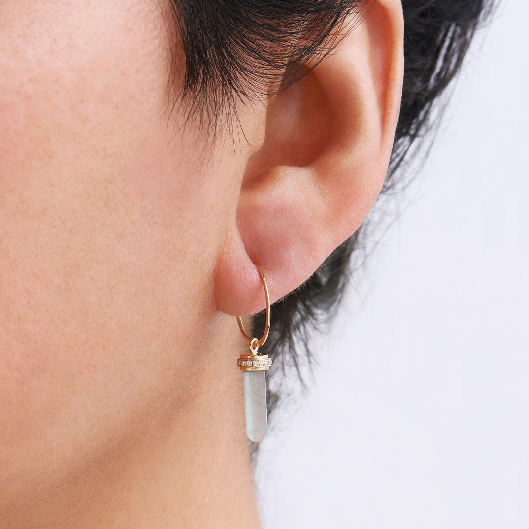 Micropave Diamond Capped Aquamarine Hoop Earrings