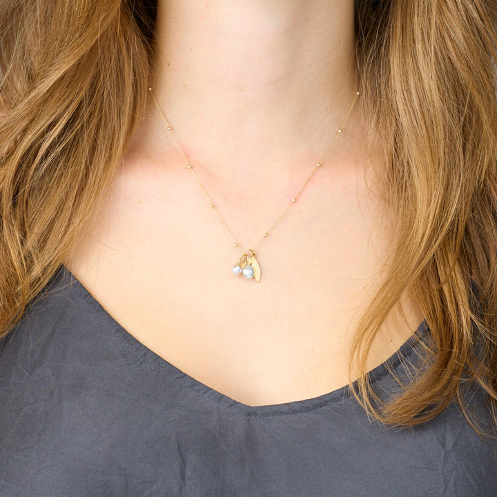 Gold Leaf and Pearl Charm Necklace