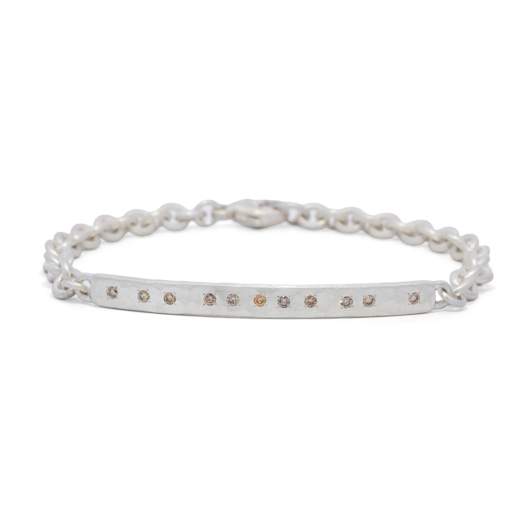 0.17 tcw Brown Diamond Hammered Bar Chain Link Bracelet