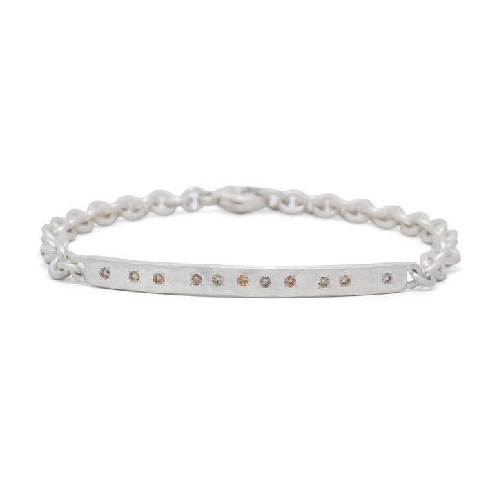 0.17 tcw Brown Diamond Hammered Bar Chain Link Bracelet