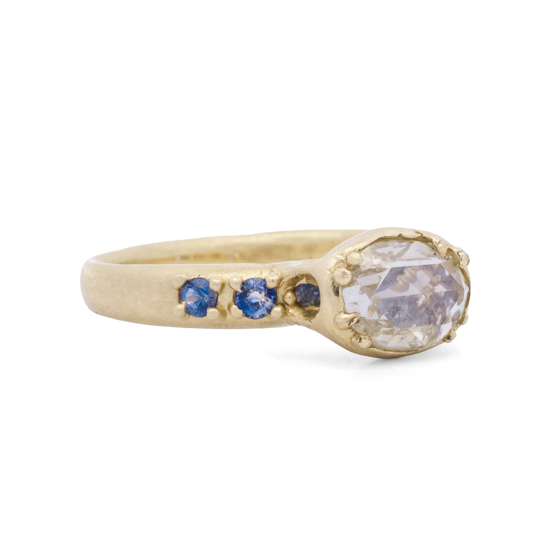 Oval Rose Cut Diamond & Sapphire Ring