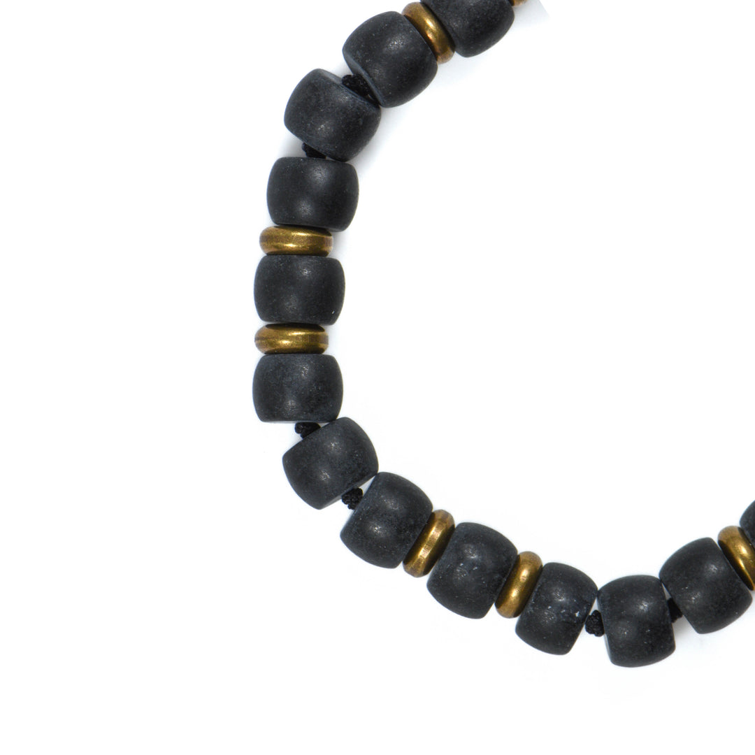 8mm Smooth Matte Black Onyx + Brass Bracelet