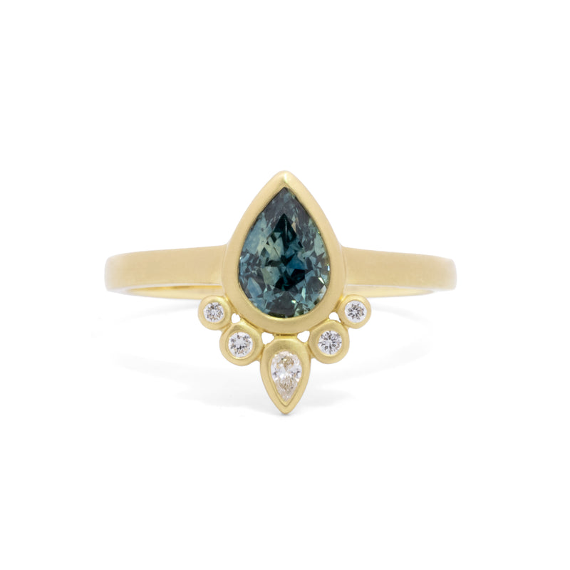 Pear Shaped Montana Sapphire Diamond Ring