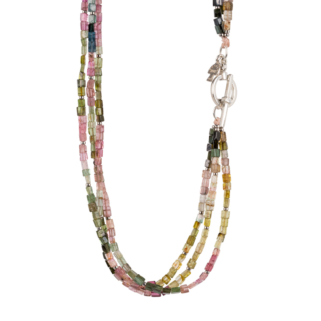 Mixed Tourmaline Bead Triple Strand Necklace