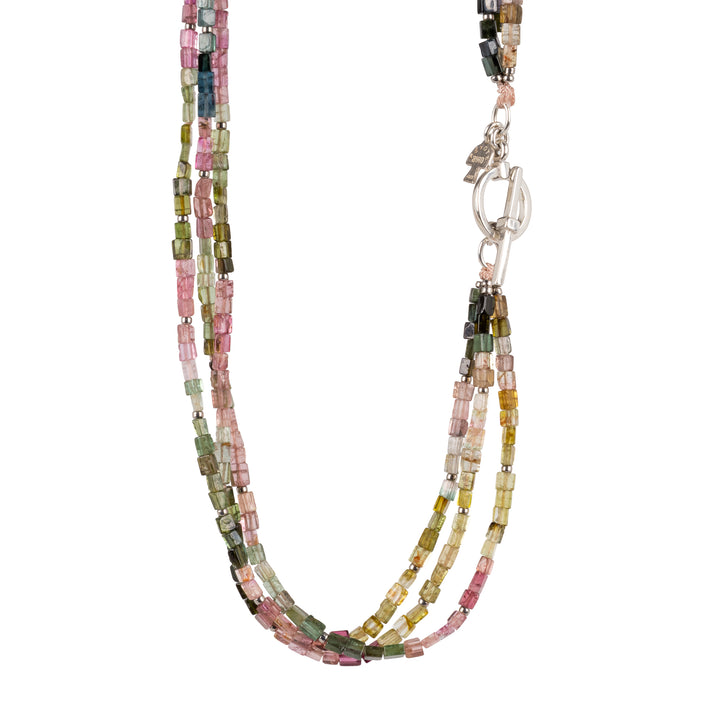 Mixed Tourmaline Bead Triple Strand Necklace
