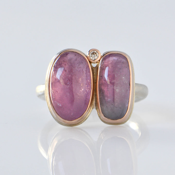 Double Pink Tourmaline + Diamond Ring