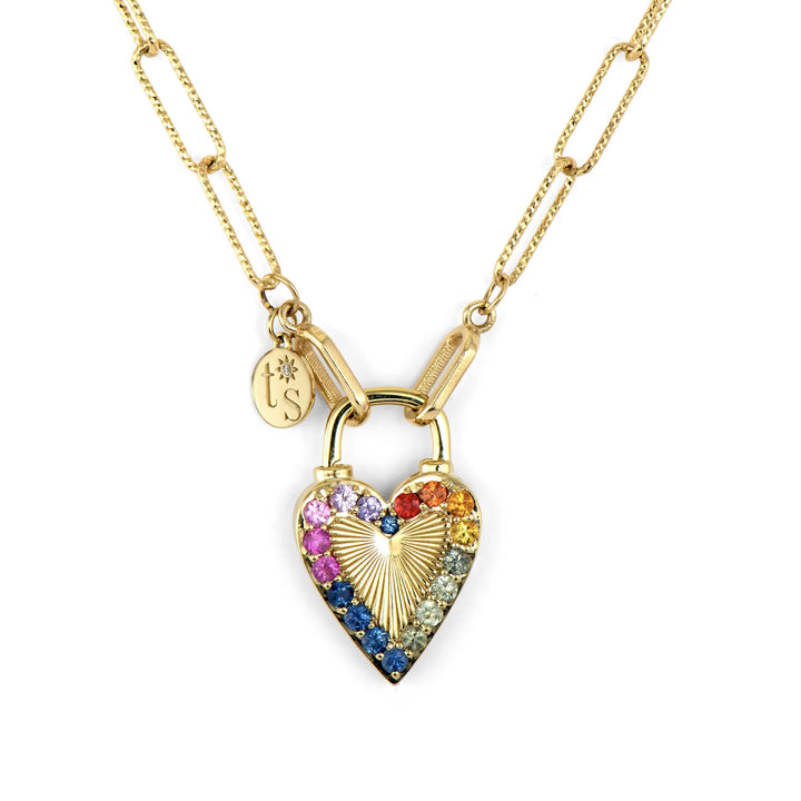 Double Sided Rainbow and Diamond Love Explosion Lock Pendant