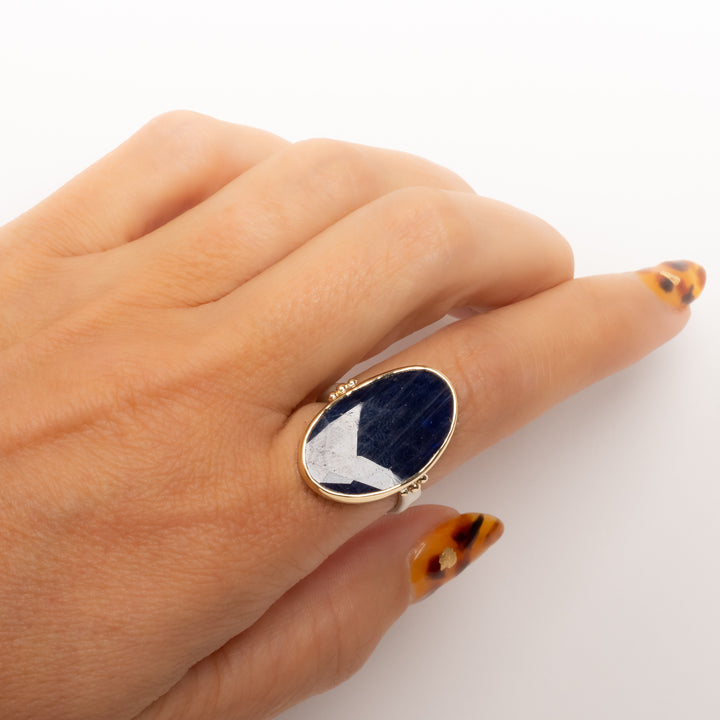 17.30 ct Asymmetrical Faceted Dark Blue Sapphire Ring