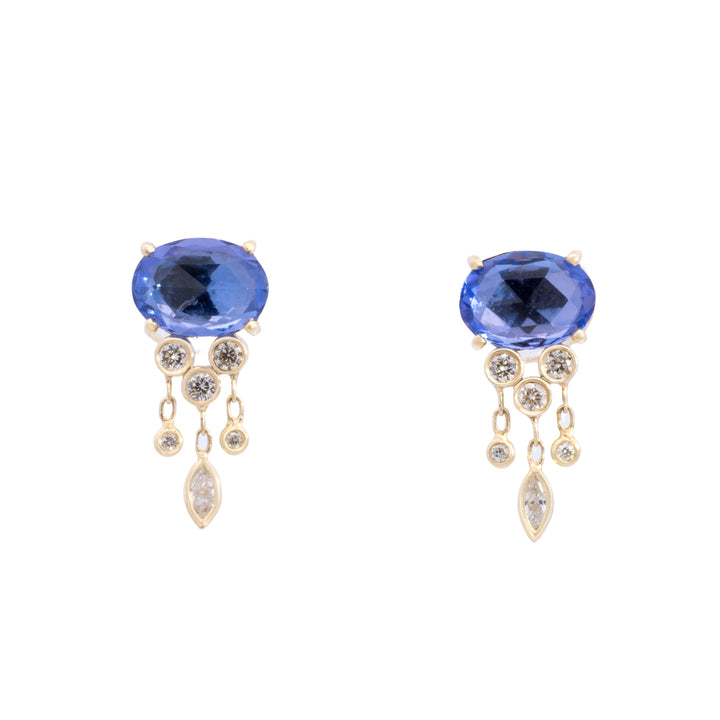 Faceted Tanzanite with Diamond Jellyfish Post Earrings