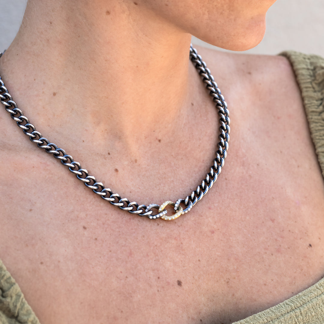 Three Diamond Link Curb Chain Necklace