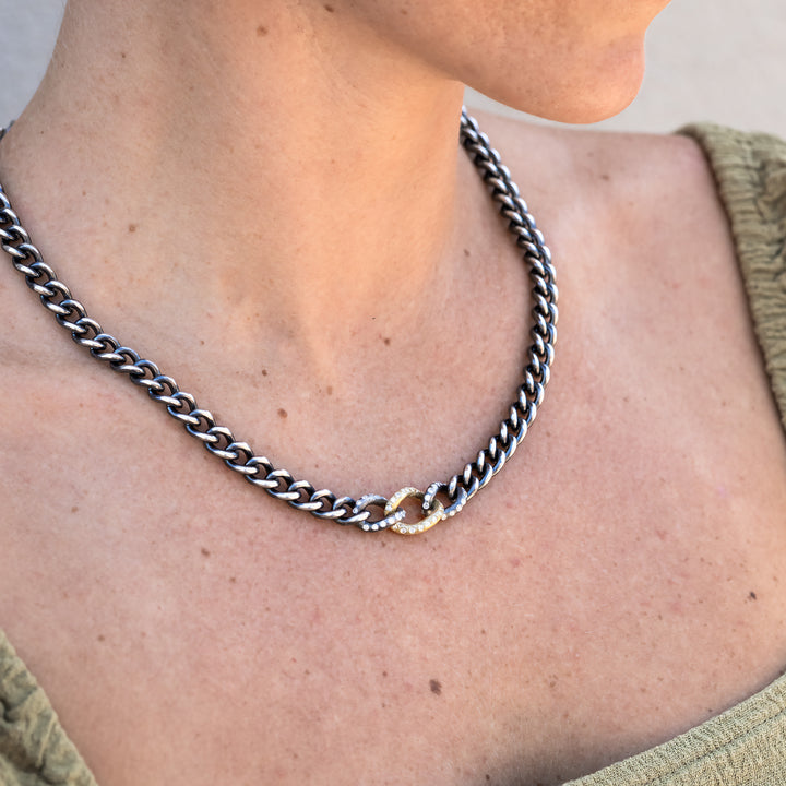 Three Diamond Link Curb Chain Necklace