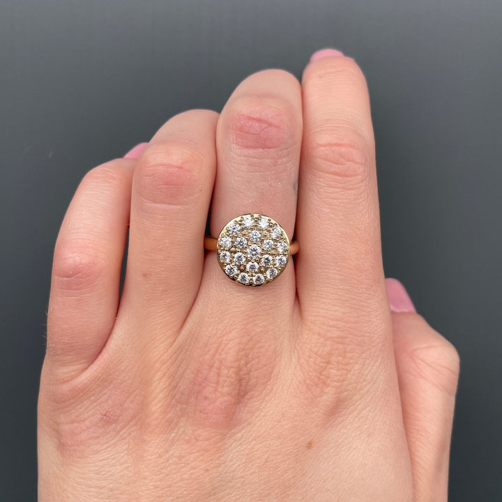 Large Round Pave Diamond Cluster Ring