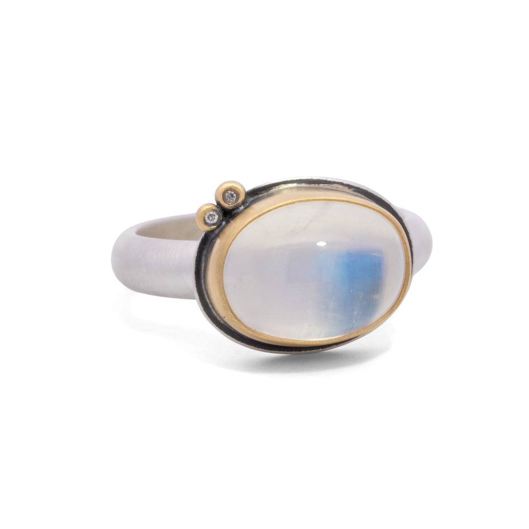 Rainbow Moonstone and Diamond Ring