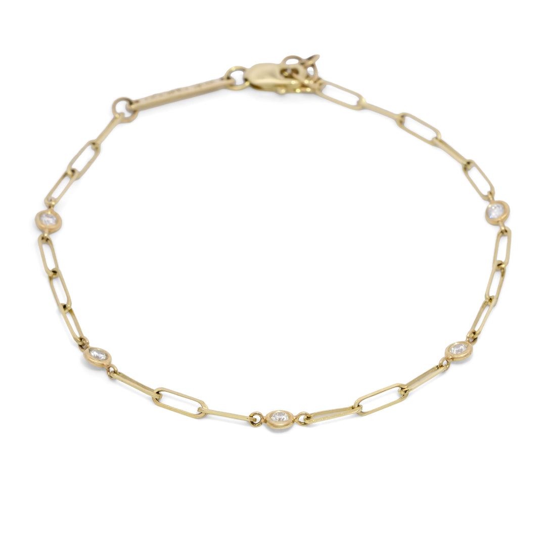 Five Floating Diamonds Small Paperclip Chain Bracelet