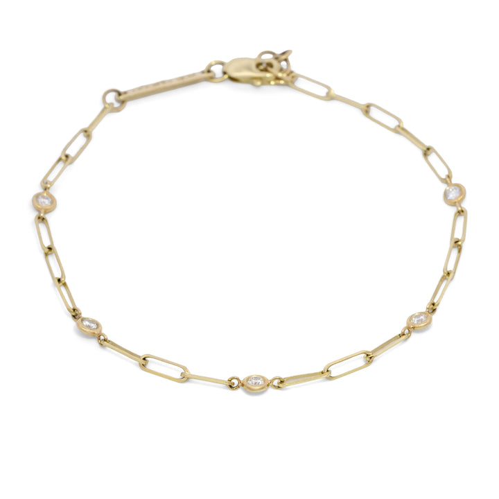 Five Floating Diamonds Small Paperclip Chain Bracelet