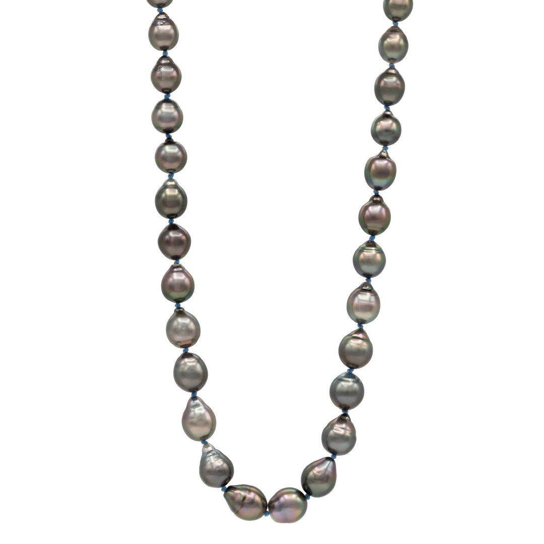 Hand Knotted Tahitian Pearl Necklace with Diamond Accents