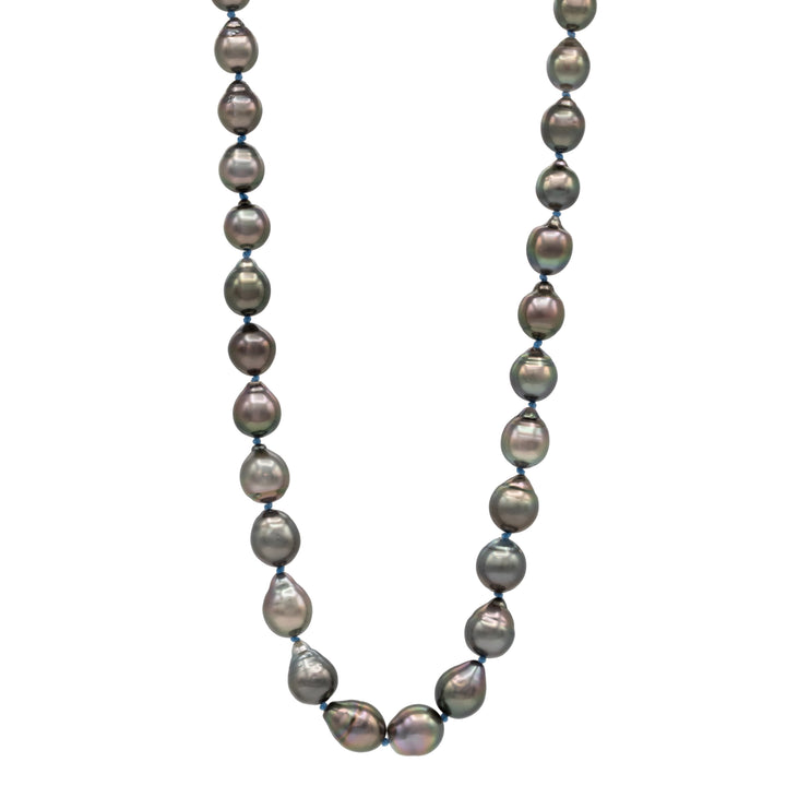 Hand Knotted Tahitian Pearl Necklace with Diamond Accents