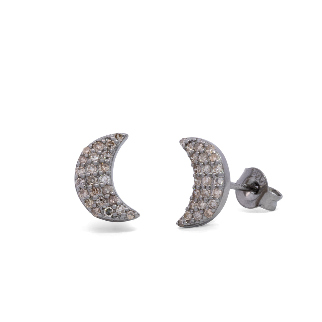 Pavé Diamond Crescent Moon Post Earrings