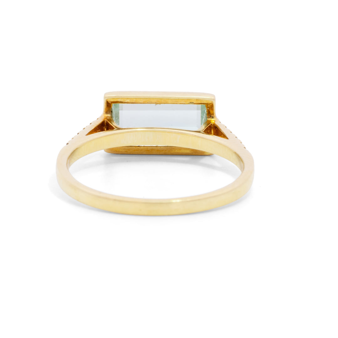 Blue/Green Tourmaline Baguette Cut Bezel Set Ring