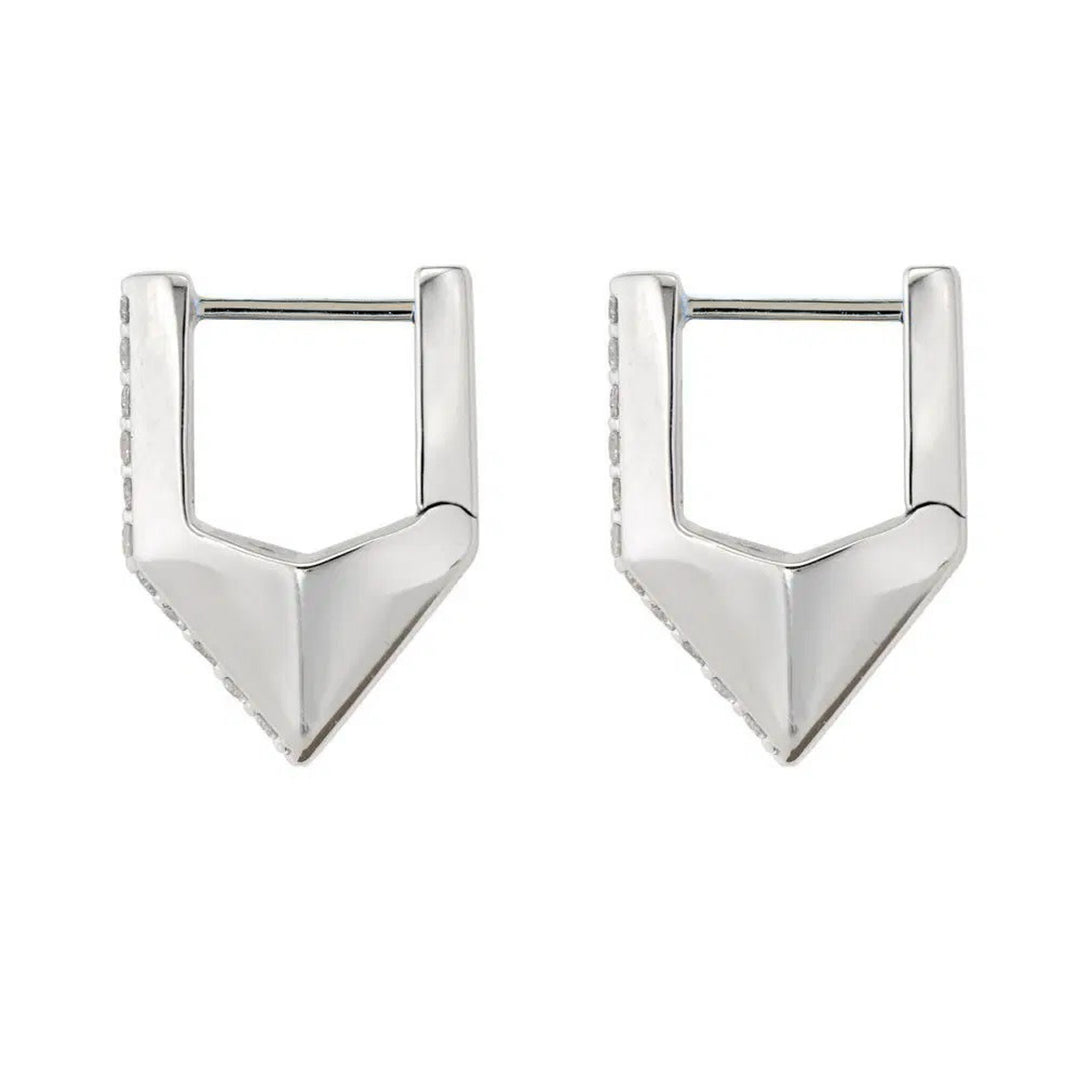 Geometric Diamond V Silver Hoop Earrings