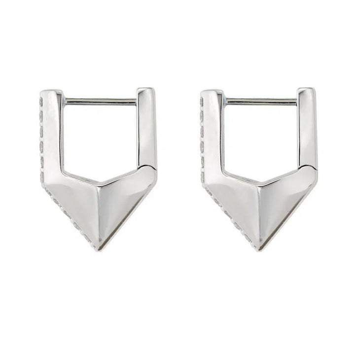 Geometric Diamond V Silver Hoop Earrings