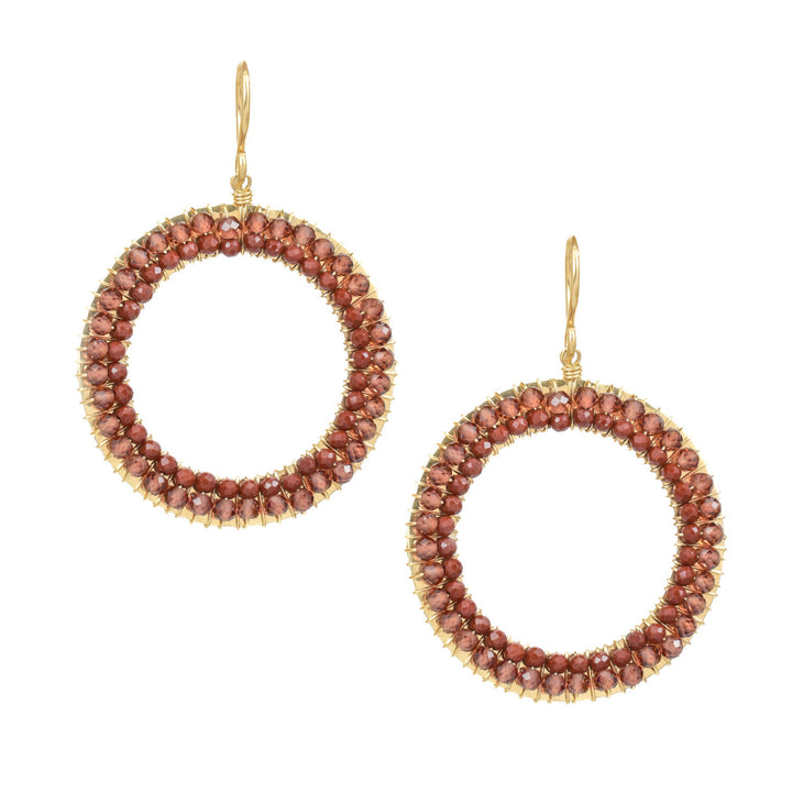 Garnet & Jasper Bead Open Circle Drop Earrings