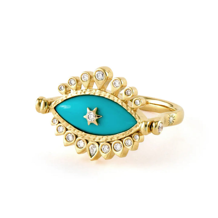 Bejeweled Evil Eye & Turquoise Flip Ring