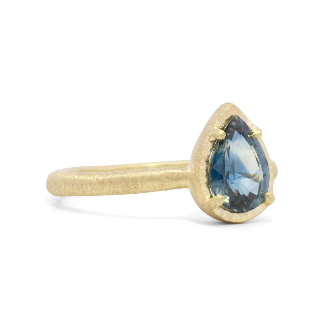 Teardrop Teal Sapphire Ring