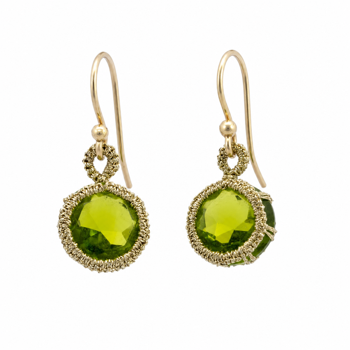 Caged Round Peridot Quartz Drop Earrings