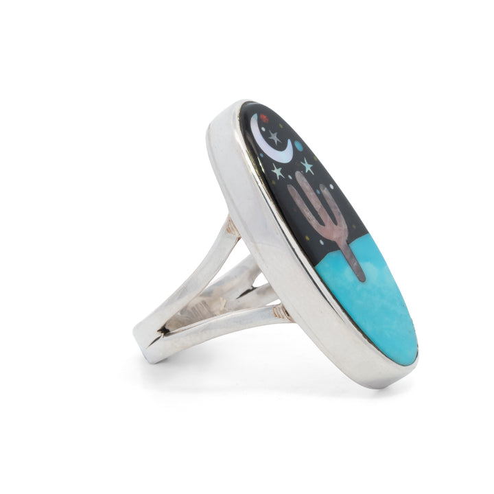 Medium Oval Cactus Night Sky Inlay Ring