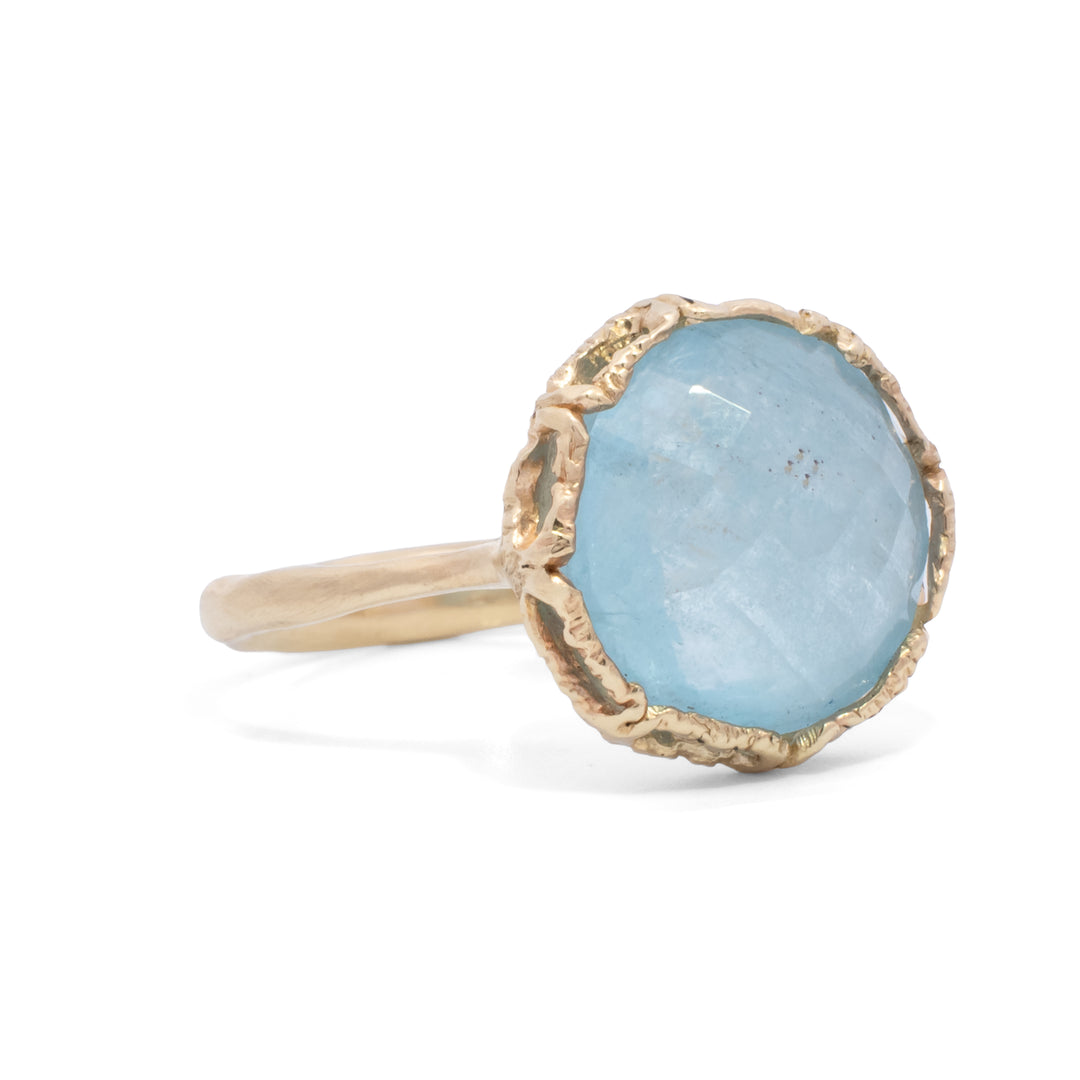 Round Faceted Aquamarine Ring