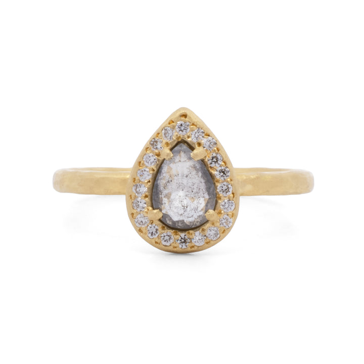 Salt & Pepper Pear Shape Diamond Ring