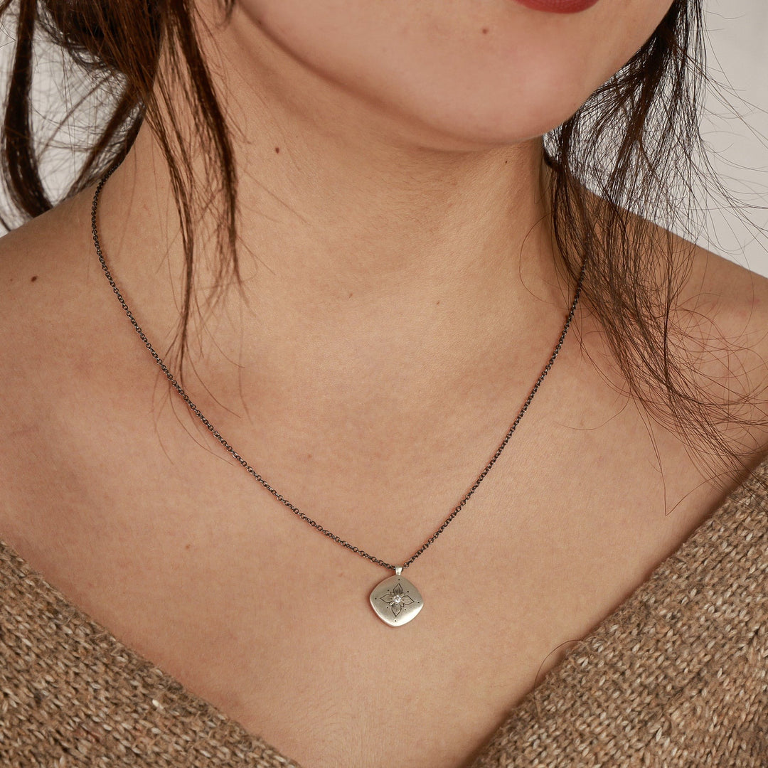 Diamond Lotus Cushion Pendant Necklace