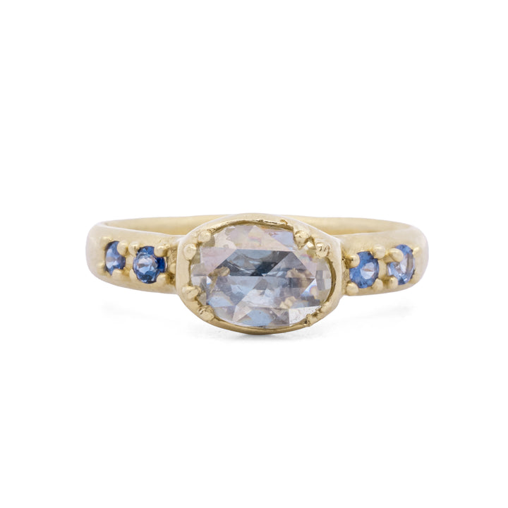 Oval Rose Cut Diamond & Sapphire Ring