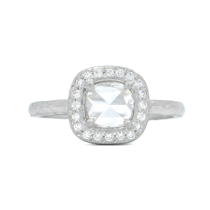 0.51ct Cushion Rose Cut Diamond Halo Ring