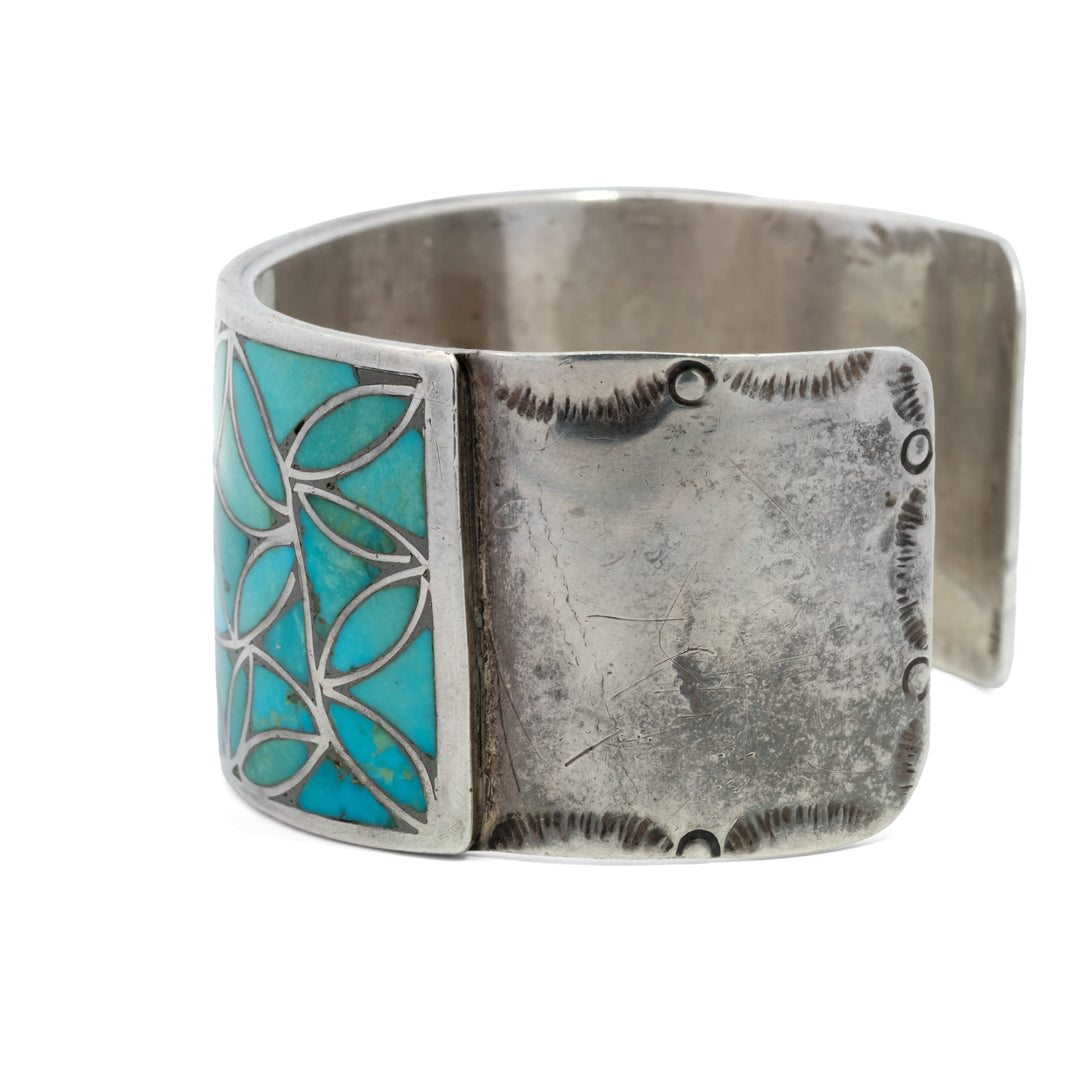 1950's Vintage Zuni Turquoise Inlay Wide Cuff