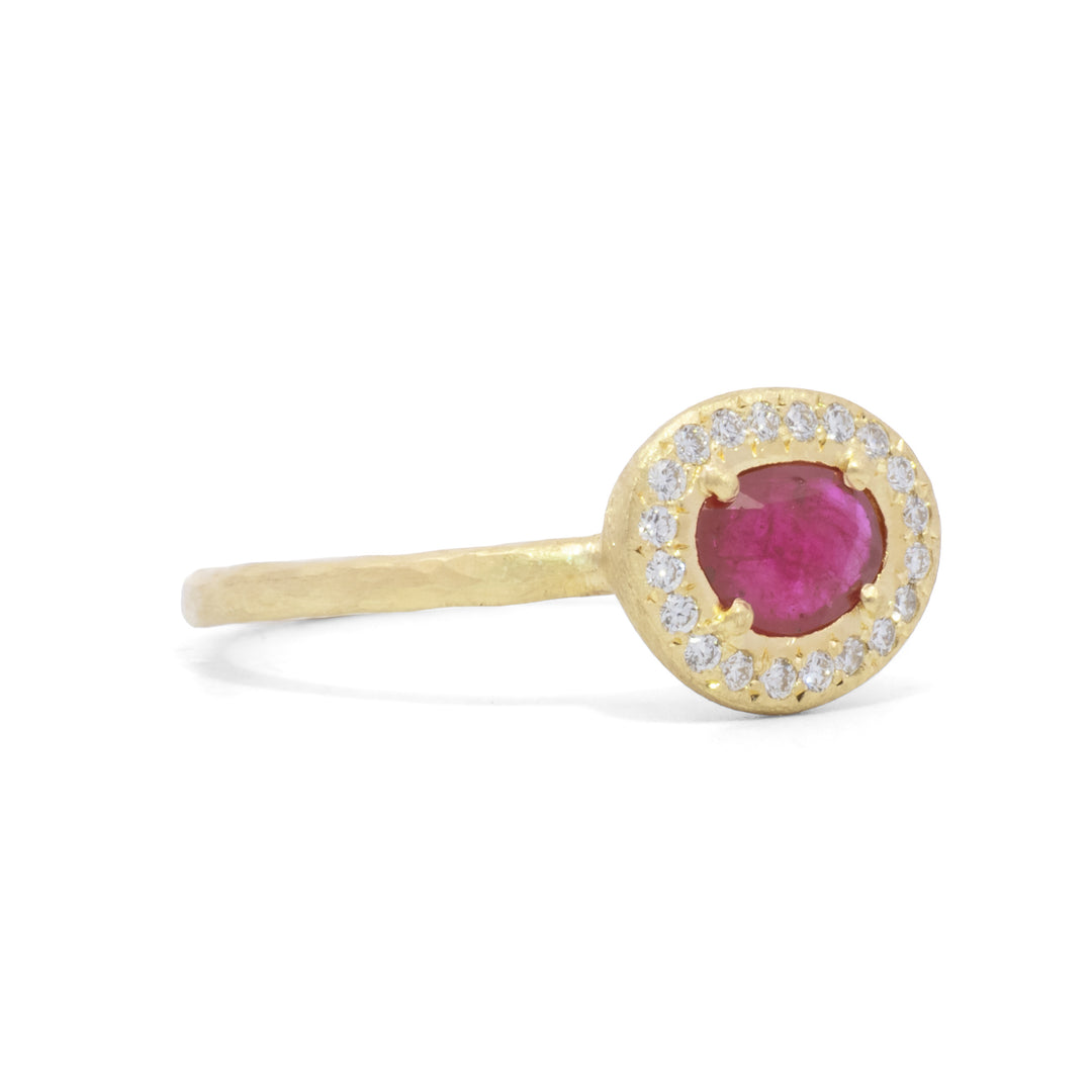 Rose Cut Mozambique Ruby Halo Ring