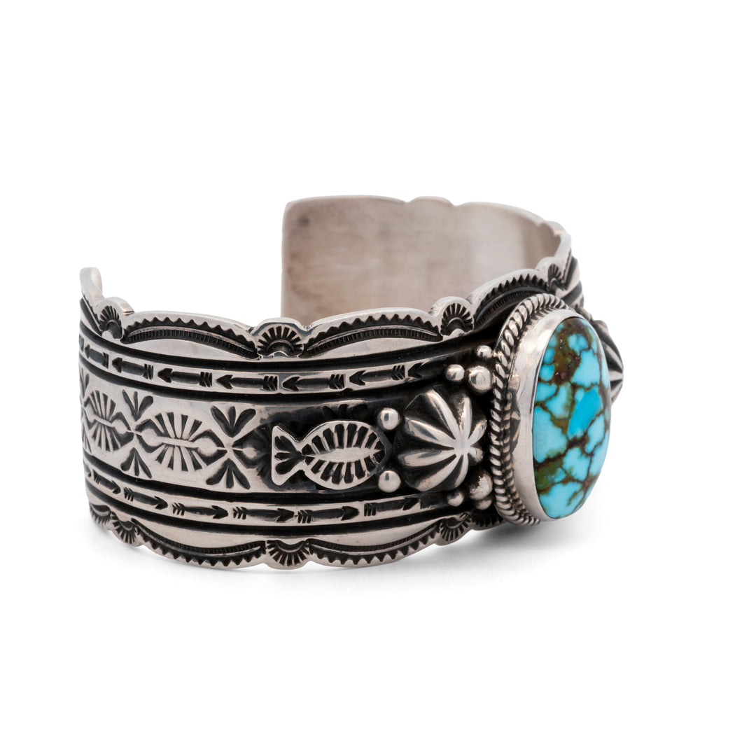Kingman Turquoise Oval Bezel Set Wide Cuff Bracelet