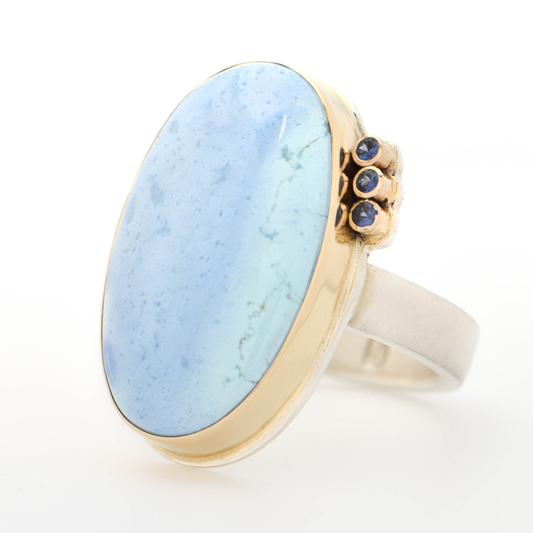 Kazakhstani Turquoise Ring With Triple Satellite Blue Sapphires