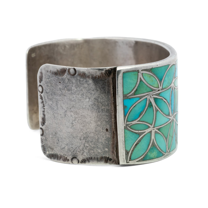 1950's Vintage Zuni Turquoise Inlay Wide Cuff
