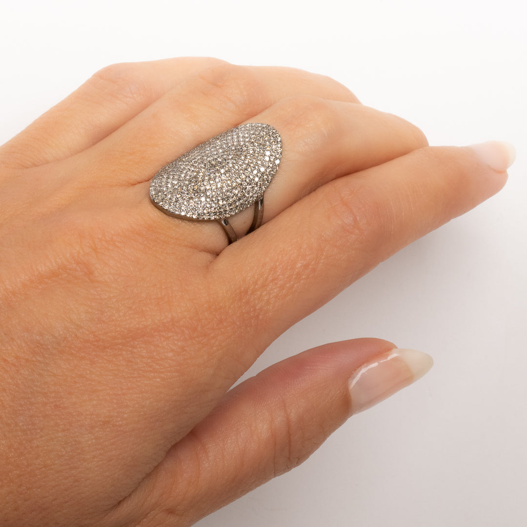Large Oval Pavé Diamond Split Shank Ring