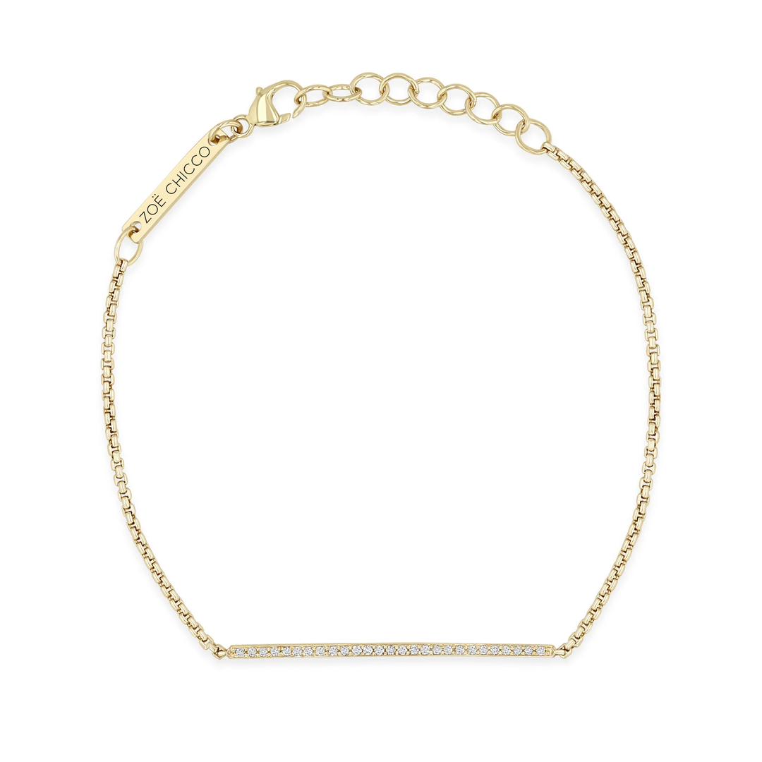 Pavé Diamond Thin Bar Extra Small Box Chain Bracelet