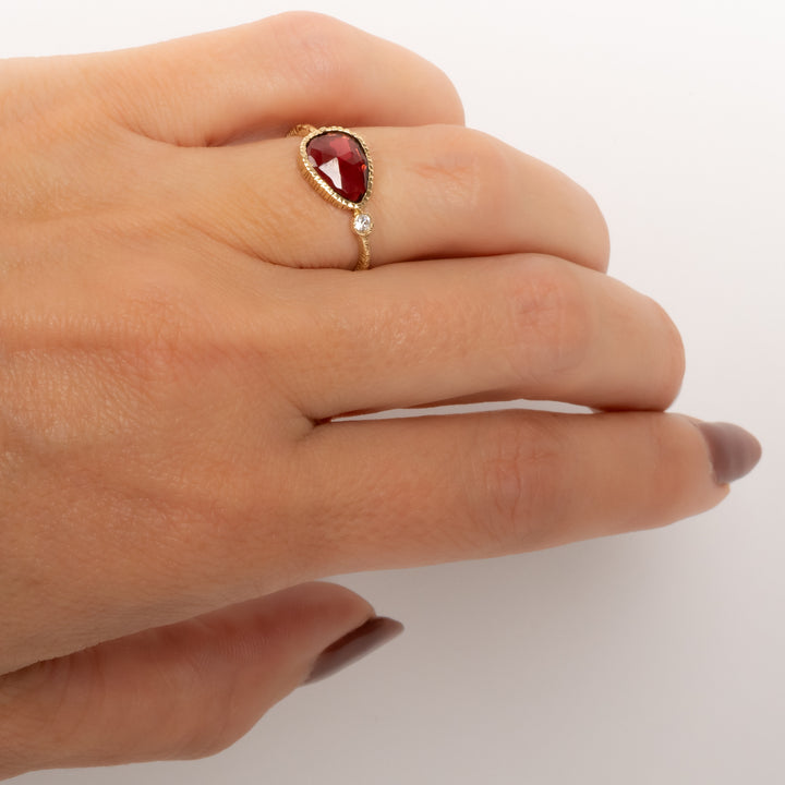 Teardrop Garnet with Diamond Ring