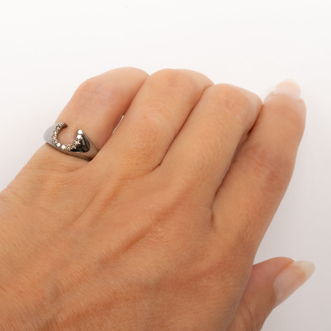Pavé Diamond Horseshoe Signet Ring