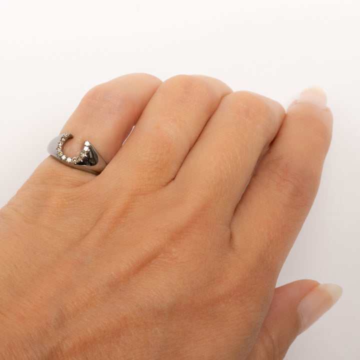 Pavé Diamond Horseshoe Signet Ring