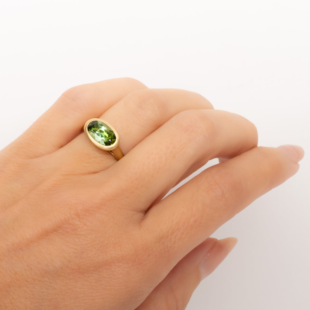 Oval Green Tourmaline Bezel Set Ring