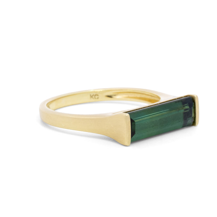 Narrow Baguette Green Tourmaline Half Bezel Ring
