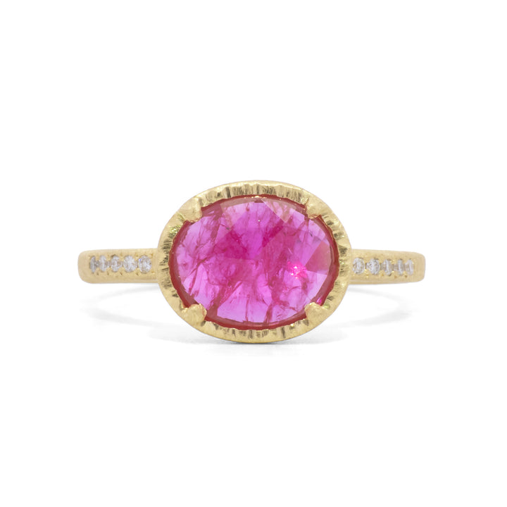 Oval Rose Cut Mozambique Ruby Ring