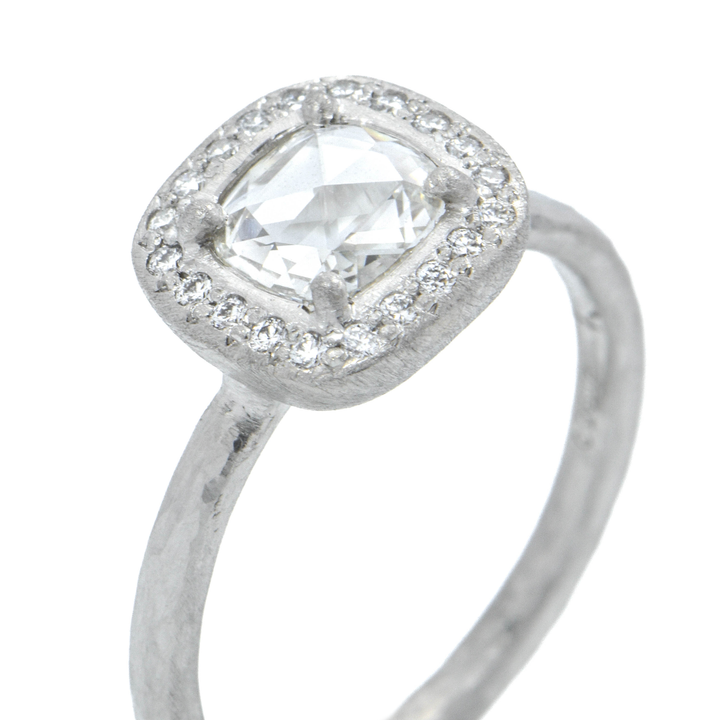 0.51ct Cushion Rose Cut Diamond Halo Ring