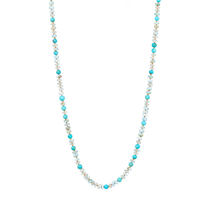 Larimar, Turquoise & Aquamarine Beaded Necklace
